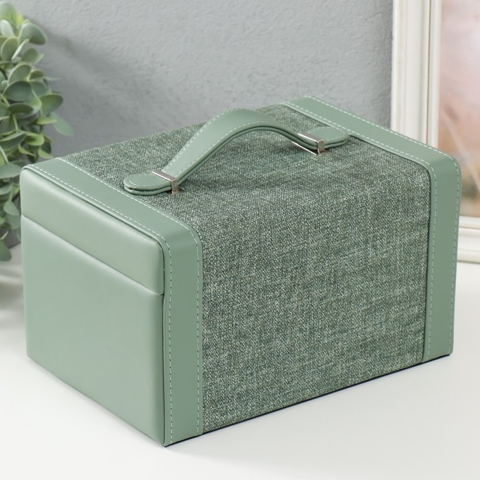 Шкатулка кожзам для украшений сундук "Зелёная" комбинированная 23,5х16,5х14,5 см