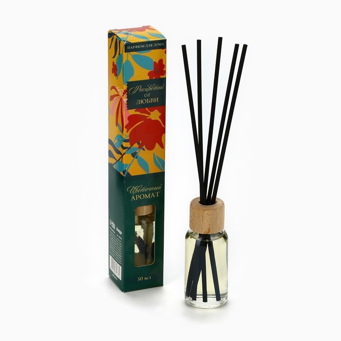 Диффузор ароматический палочки, ароматизатор для дома &laquo;Аромадиффузор: Расцветай от любви&raquo;, аромат цветочный, 30 мл.