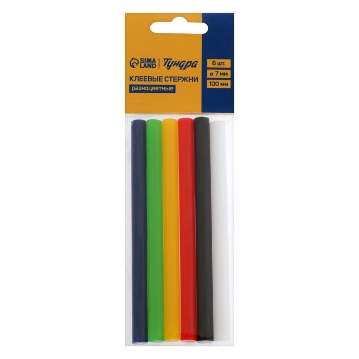 Клеевые стержни ТУНДРА, 7 х 100 мм, разноцветные, 6 шт. Клеевые стержни ТУНДРА, 7 х 100 мм, разноцветные, 6 шт.