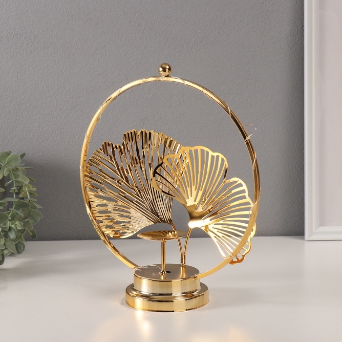 Подсвечник на 1 свечу "Листья Гинкго" с подсветкой, d-6 см 9,5х23,5х27 см