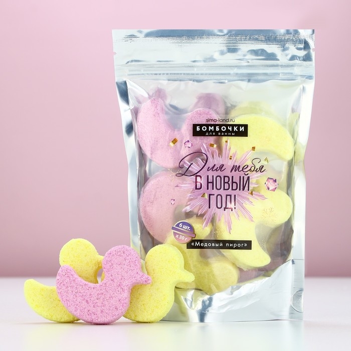 Подарочный набор косметики &laquo;Для тебя в Новый Год&raquo;, бомбочки для ванны, 6 х 30 г, аромат медового пирога, ЧИСТОЕ СЧАСТЬЕ