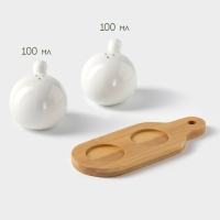 Набор фарфоровый для специй на бамбуковой подставке BellaTenero «Шарики», 2 предмета: солонка 100 мл, перечница 100 мл, цвет белый Набор фарфоровый для специй на бамбуковой подставке BellaTenero «Шарики», 2 предмета: солонка 100 мл, перечница 100 мл, цвет белый
