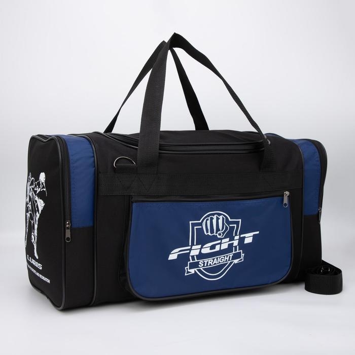 Сумка спортивная, 3 отдела на молниях, наружный карман, длинный ремень, большой размер, цвет чёрный/синий Сумка спортивная, 3 отдела на молниях, наружный карман, длинный ремень, большой размер, цвет чёрный/синий
