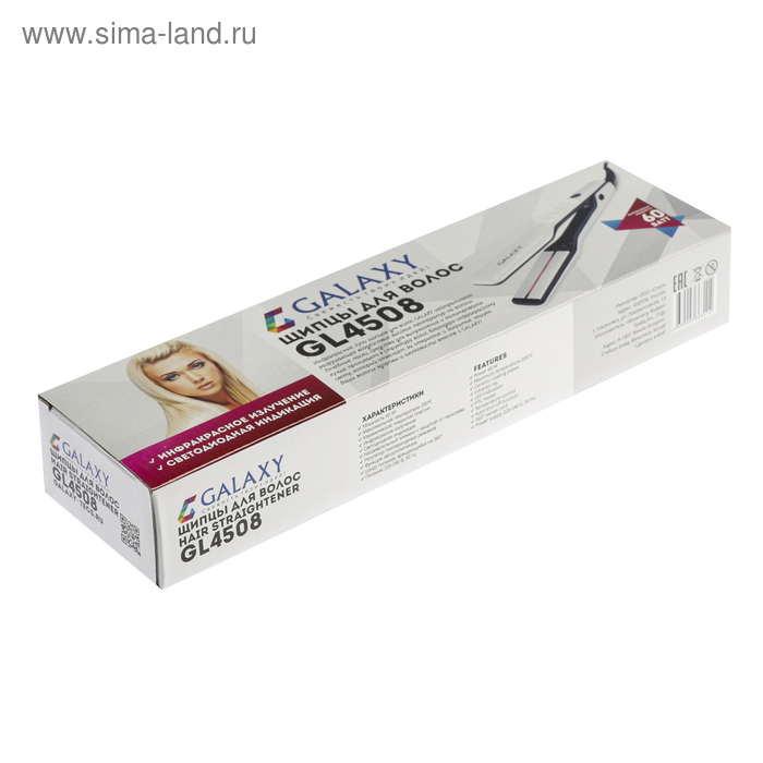 Инфракрасный выпрямитель Galaxy GL 4508, 60 Вт, керамич. покрытие, 35х90 мм, 200°С, белый Инфракрасный выпрямитель Galaxy GL 4508, 60 Вт, керамич. покрытие, 35х90 мм, 200°С, белый