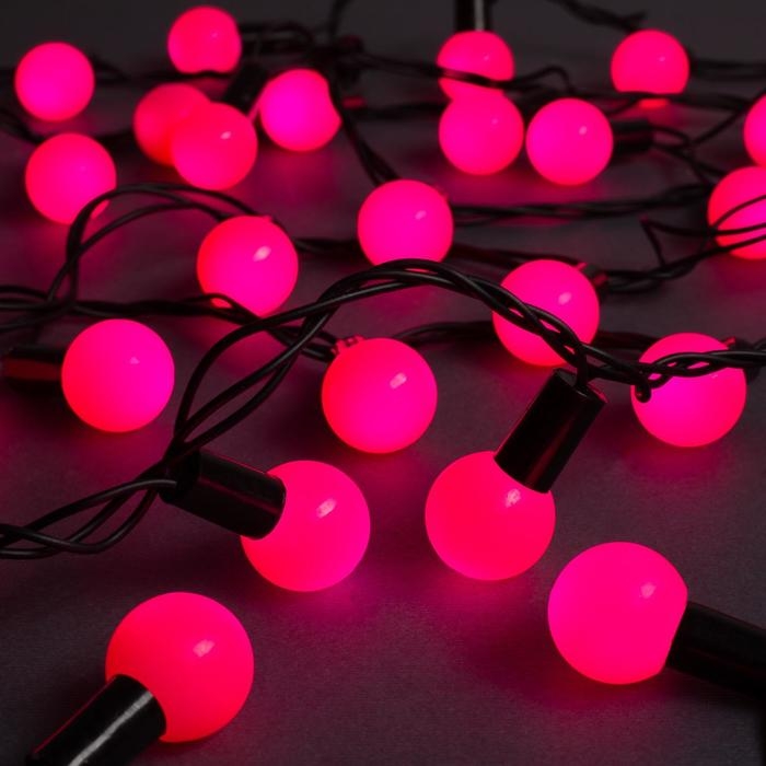 Гирлянда &laquo;Нить&raquo; 10 м с насадками &laquo;Шарики 2.5 см&raquo;, IP44, тёмная нить, 100 LED, свечение розовое, 8 режимов, 220 В