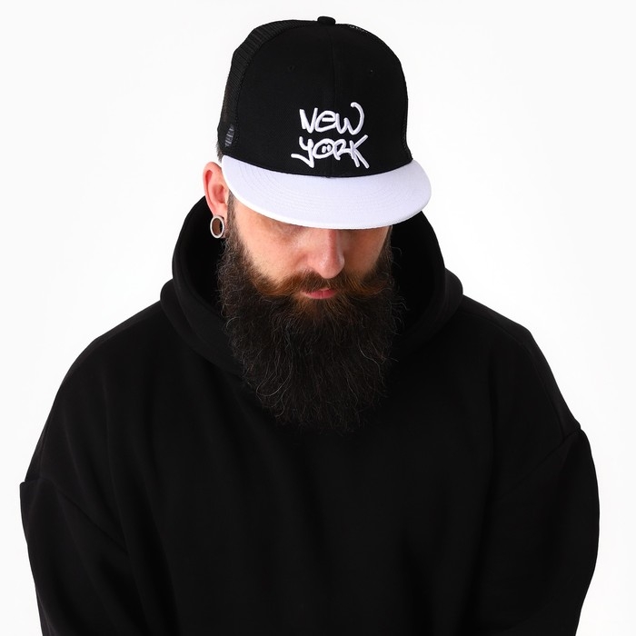 Кепка мужская с прямым козырьком New York, цвет чёрный, сетка, р-р 56 Кепка мужская с прямым козырьком New York, цвет чёрный, сетка, р-р 56