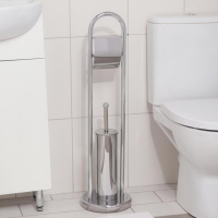 Ёрш для унитаза напольный Accoona, 21,5&times;21,5&times;81 см, с держателем для туалетной бумаги, цвет хром