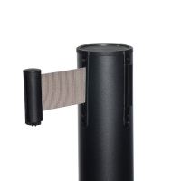 Стойка ограждения черная, с вытяжной лентой-280см, серая, высота-90см, d- 6см, напольный d-32см Стойка ограждения черная, с вытяжной лентой-280см, серая, высота-90см, d- 6см, напольный d-32см