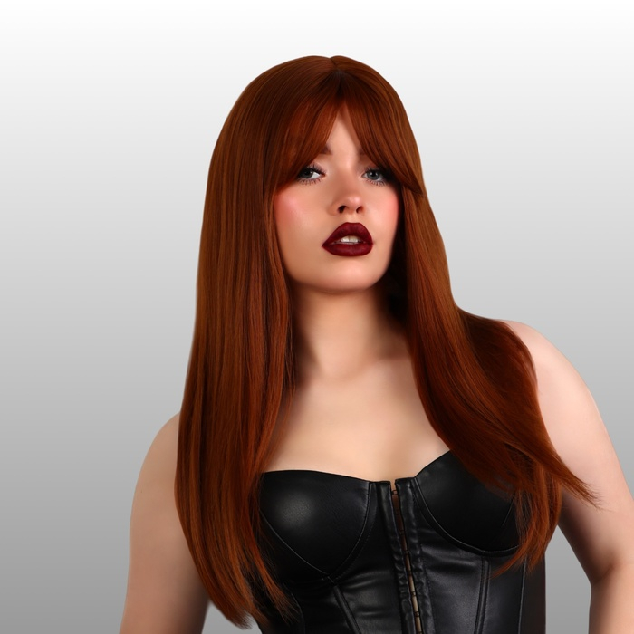 Парик искусственный, с чёлкой, имитация кожи, 60 см, цвет рыжий