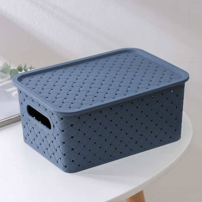 Корзина для хранения с крышкой Виолет &laquo;Береста&raquo;, 3 л, 23,5&times;17,3&times;10,5 см, цвет синий