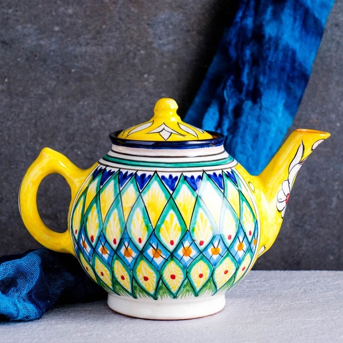 Чайник Риштанская Керамика Чайник Риштанская Керамика "Узоры", 1000 мл, желтый