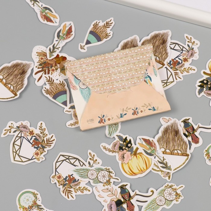 Наклейки для творчества "Бохо" тиснение золото набор 48 шт 9х7х0,8 см
