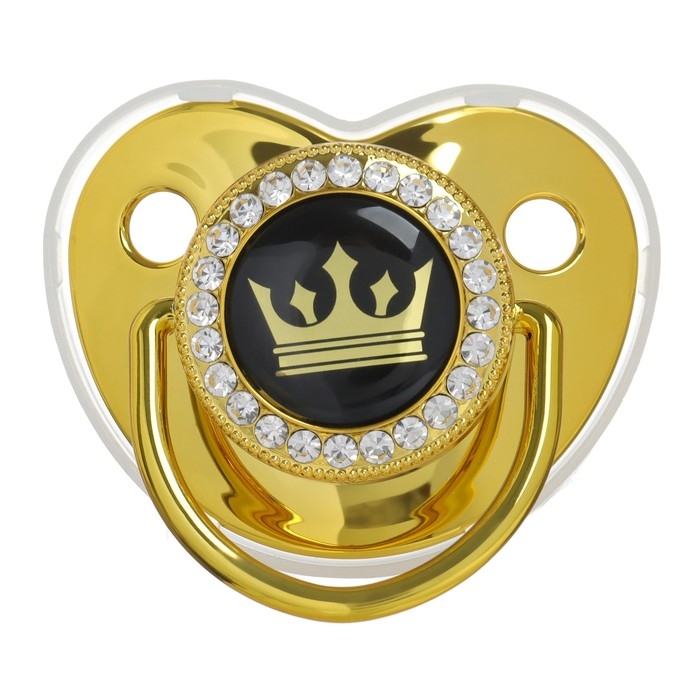 Соска - пустышка силиконовая ортодонтическая «Корона», от 6 мес., с колпачком + держатель - цепочка, цвет золотой/черный, стразы Соска - пустышка силиконовая ортодонтическая «Корона», от 6 мес., с колпачком + держатель - цепочка, цвет золотой/черный, стразы