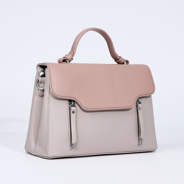 Сумка-мессенджер на магнитах, наружный карман, длинный ремень, цвет бежевый