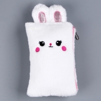 Пенал школьный мягкий &laquo;Зайчик&raquo;, 21 &times; 13 см, плюш, белый цвет