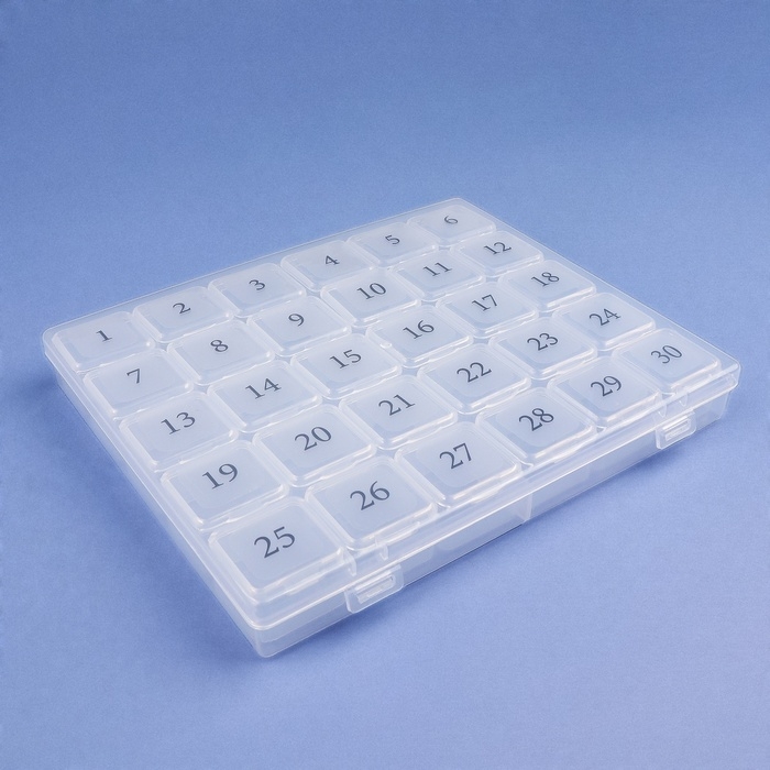 Таблетница - органайзер на месяц, 21,3 &times; 17,5 &times; 2,7 см, 30 секций, цвет прозрачный