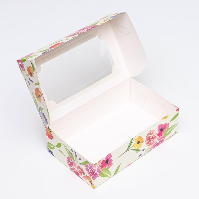 Коробка складная с окном под зефир Коробка складная с окном под зефир "Полевые цветы", 25 х 15 х 7 см