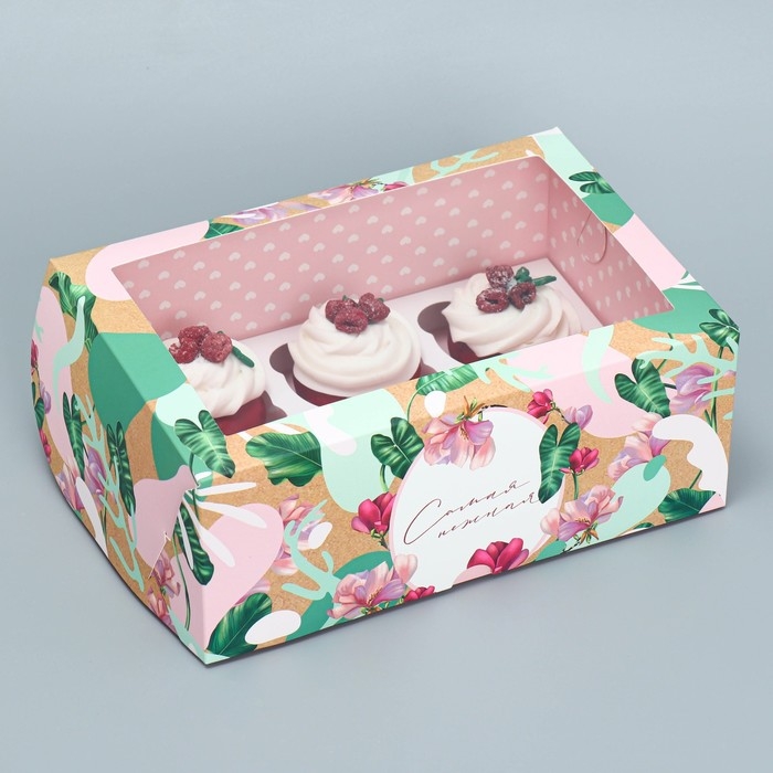 Коробка для капкейков, кондитерская упаковка двухсторонняя, 6 ячеек &laquo;Самая нежная&raquo;, 25 х 17 х 10 см