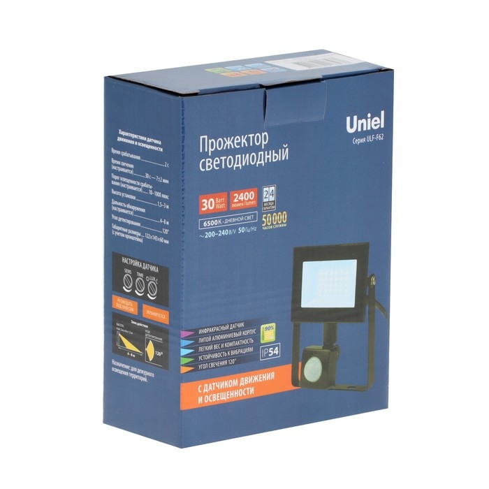 Светодиодный прожектор Uniel ULF-F62, 30 Вт, 6500 К, IP54, черный Светодиодный прожектор Uniel ULF-F62, 30 Вт, 6500 К, IP54, черный