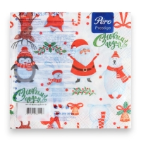 Новогодние салфетки бумажные Pero Prestige &laquo;Веселые друзья&raquo;, 3 слоя, 33х33, 20 шт.