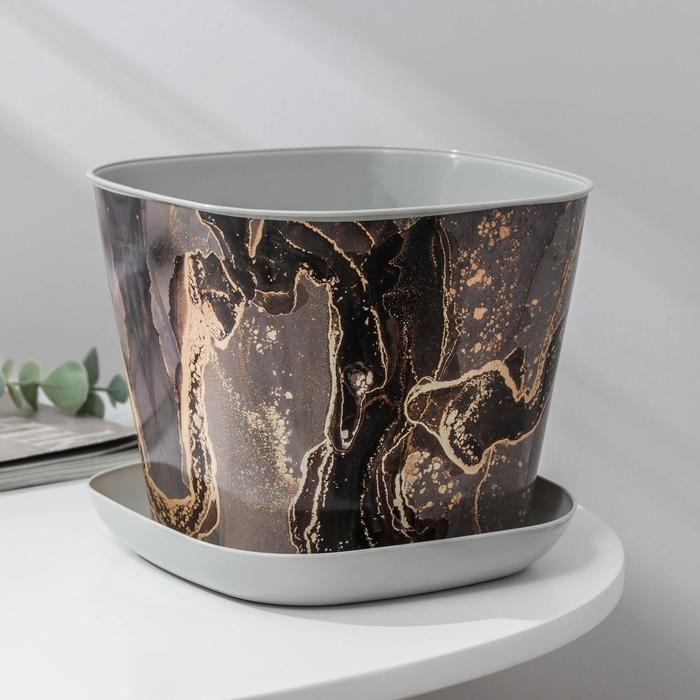 Горшок с поддоном &laquo;Мрамор&raquo;, 2,5 л, цвет светло-серый