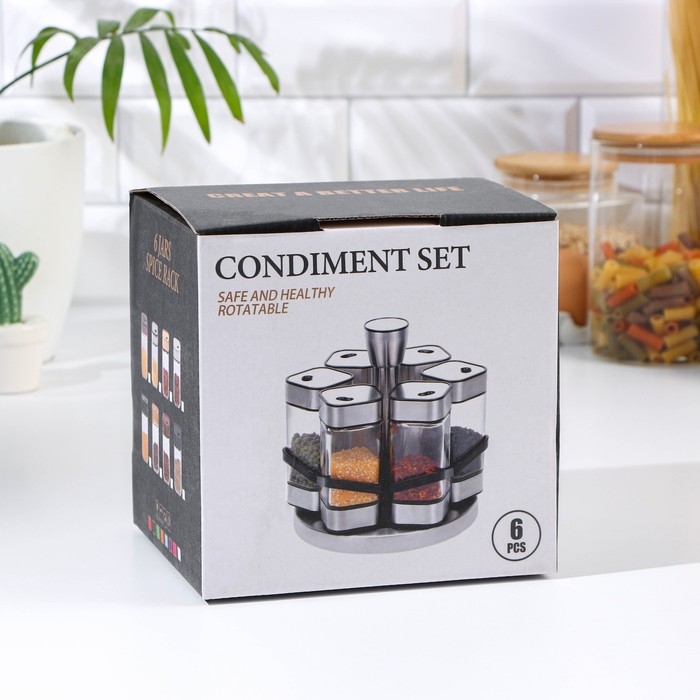 Набор для специй из стекла на подставке &laquo;Классика&raquo;, 6 шт