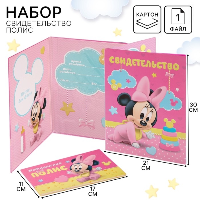 Обложка для документов набор Обложка для документов набор "Мои первые документы", Минни Маус, 21х30 см
