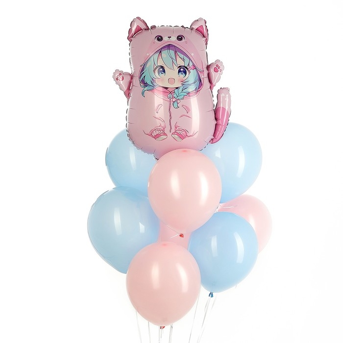 Набор воздушных шаров «Аниме-кошечка», фольга, латекс, 9 шт. Набор воздушных шаров «Аниме-кошечка», фольга, латекс, 9 шт.