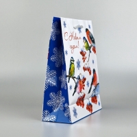 Пакет подарочный новогодний ламинированный &laquo;Снегири&raquo;, ML 21 х 25 х 8 см