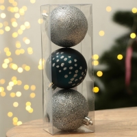 Шары ёлочные новогодние «Счастья!», на Новый год, пластик, d=6, 3 шт., цвет синий и серебристый Шары ёлочные новогодние «Счастья!», на Новый год, пластик, d=6, 3 шт., цвет синий и серебристый