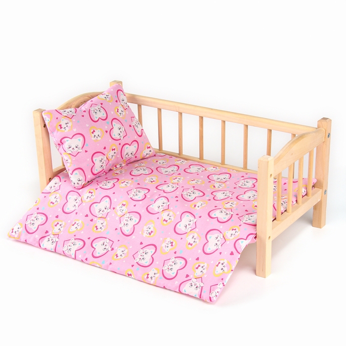 Кукольное постельное &laquo;Котята в сердцах&raquo;: простынь, одеяло 46 &times; 36 см, подушка 23 &times; 17 см