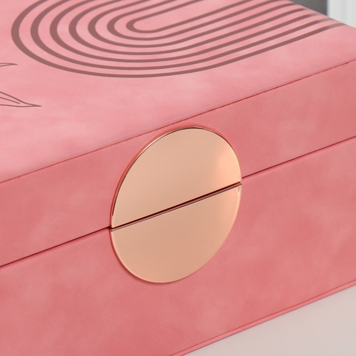 Шкатулка кожзам для украшений "Веточка. Радуга" розовая 18х24,5х11 см