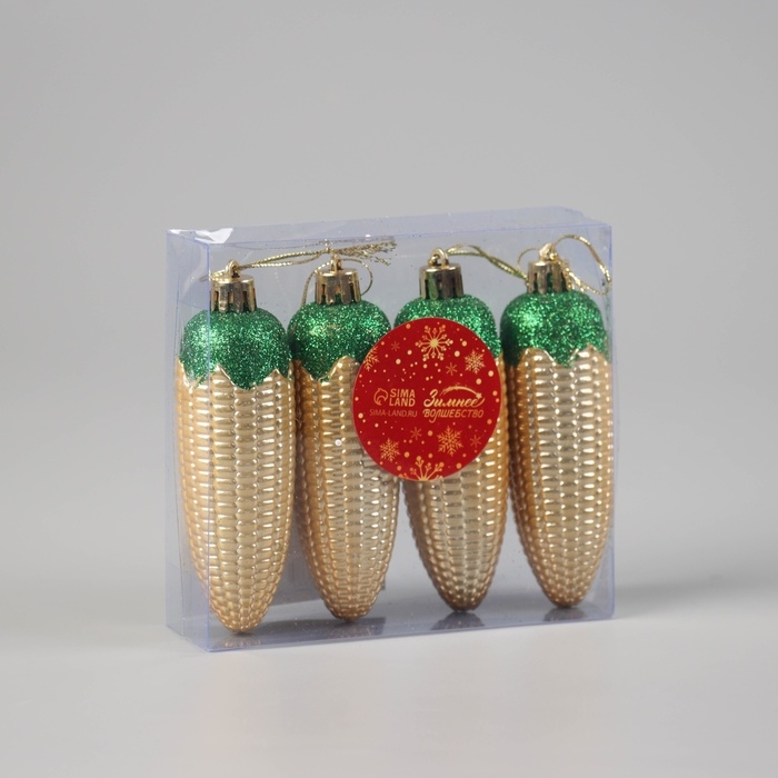 Украшение ёлочное "Кукуруза классик" (набор 4 шт) 10х3 см, золото