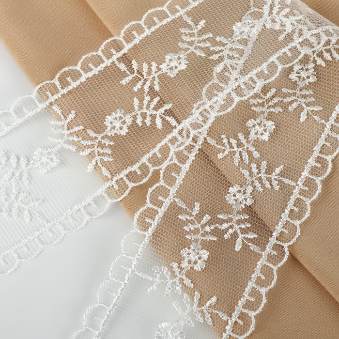Кружево на сетке, 50 мм &times; 11 &plusmn; 1 м, цвет айвори
