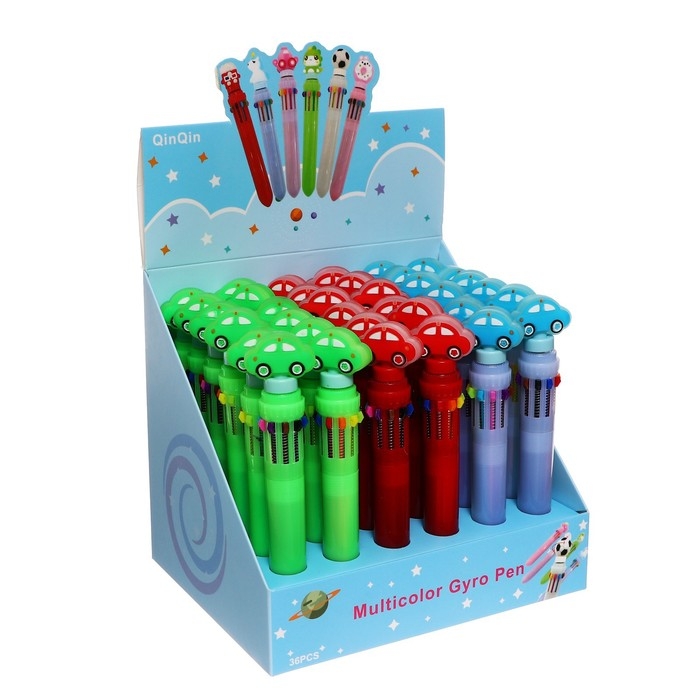 Ручка шариковая автоматическая 10-ти цветная, Ручка шариковая автоматическая 10-ти цветная, "Машинка-спиннер", МИКС