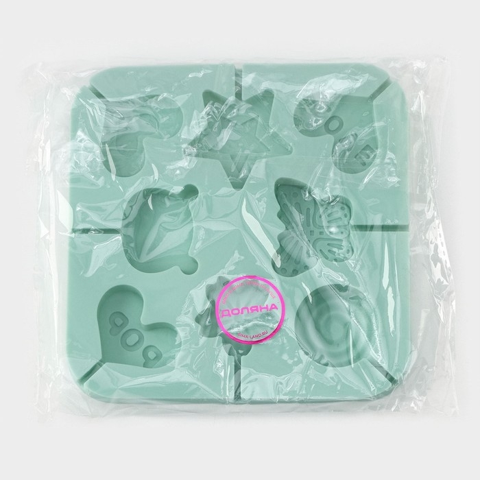 Форма для леденцов Доляна &laquo;Сладость&raquo;, силикон, 15&times;15&times;1,5 см, 8 ячеек, с палочками, цвет бирюзовый