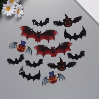 Наклейка пластик "Тыквы и летучие мыши" набор 12 шт