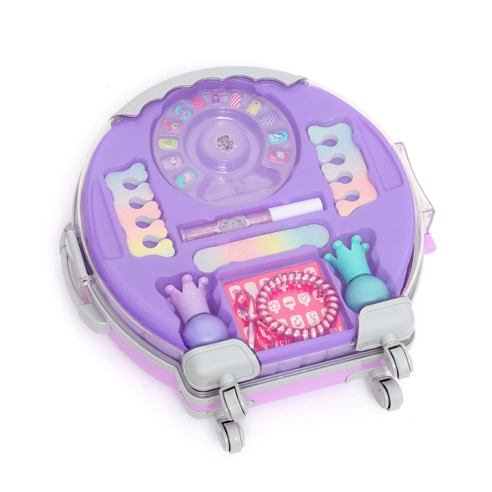 Набор косметики для девочки Набор косметики для девочки "Чемодан на колёсах", сиреневый, с накладными ногтями