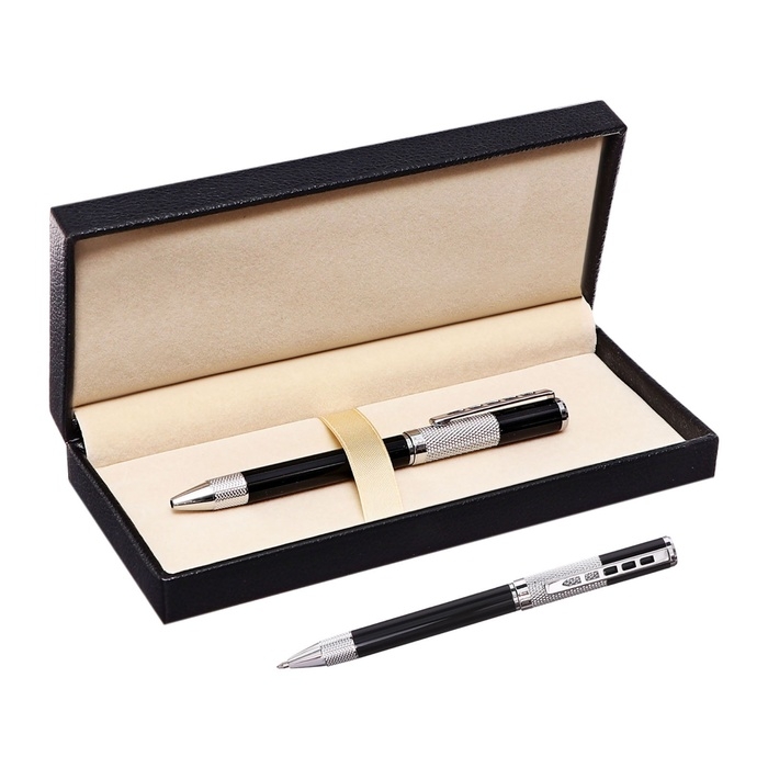 Ручка подарочная шариковая в кожзам футляре поворотная Стиль корпус черный/серебро Ручка подарочная шариковая в кожзам футляре поворотная Стиль корпус черный/серебро