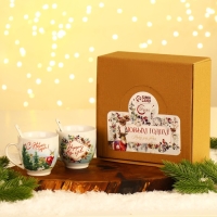 Новый год. Набор из керамики Happy New year, кружка 180 мл, 2 шт, ложка 2 шт, цвет белый Новый год. Набор из керамики Happy New year, кружка 180 мл, 2 шт, ложка 2 шт, цвет белый