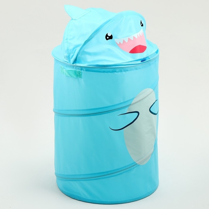 Корзина для хранения игрушек &laquo;Акула&raquo; с ручками и крышкой, 55 х 33 х 33 см, голубая