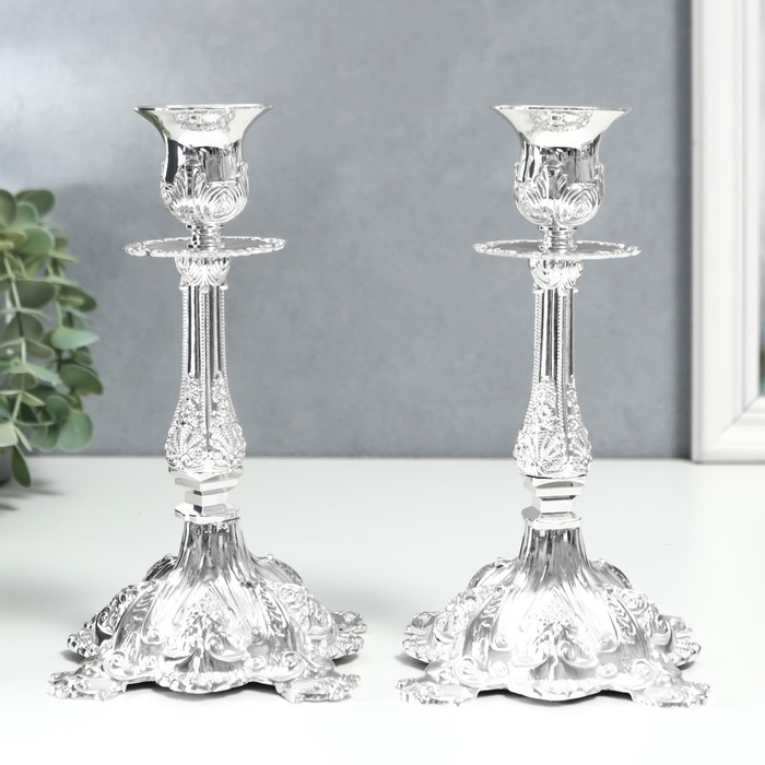 Подсвечник металл Подсвечник металл "Людвиг" набор 2 шт цвет серебро 19х10х10 см