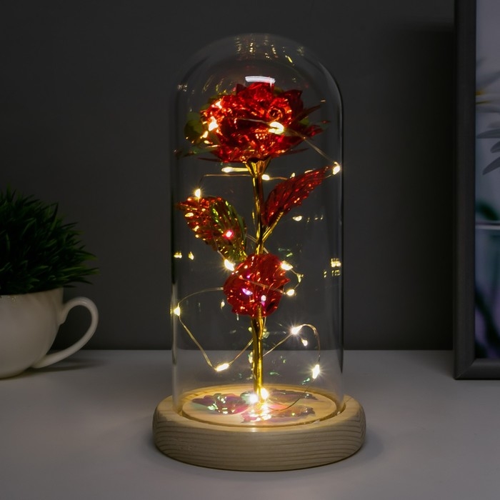 Ночник колба "Красный цветок" LED от батареек 3хААА 11х11х21,5 см RISALUX