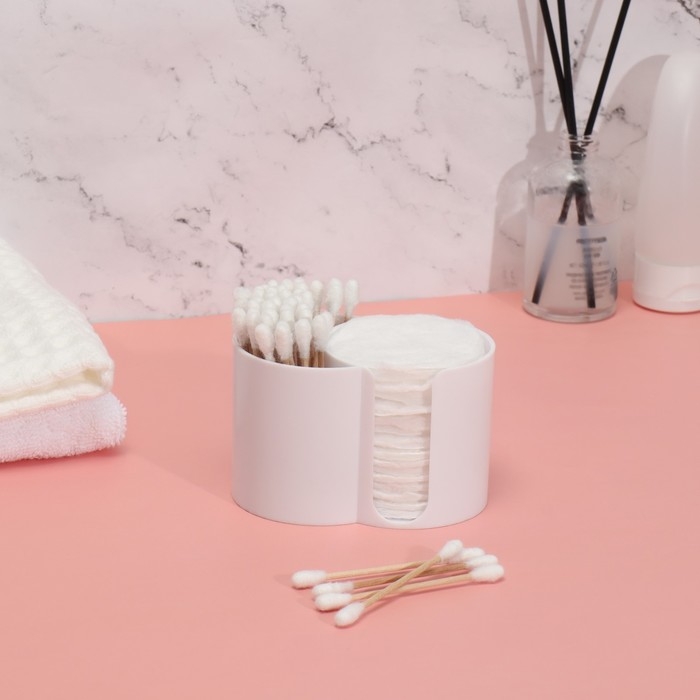 Органайзер для хранения ватных палочек и дисков, 2 секции, 9,5 &times; 6 &times; 6 см, цвет белый