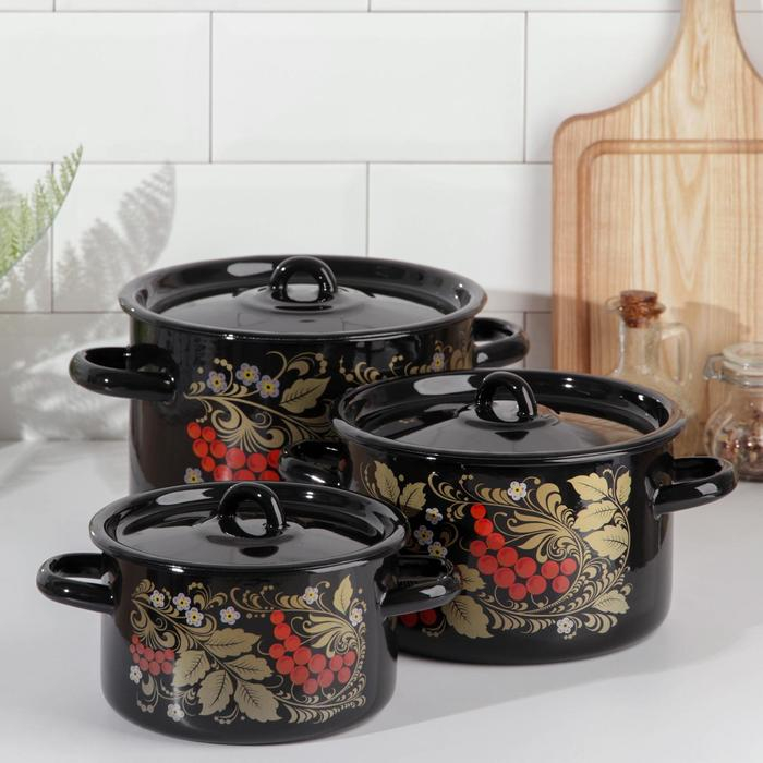 Набор кастрюль &laquo;Рябина&raquo;, 3 предмета: 1,5 л, 2,9 л, 4,5 л, индукция