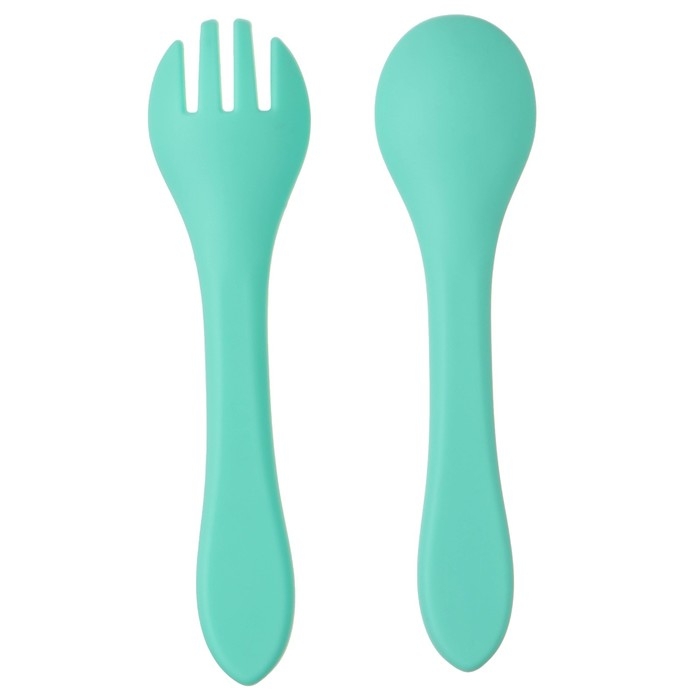 Набор детский столовых приборов, вилка и ложка Крошка Я, (силикон), бирюзовый Набор детский столовых приборов, вилка и ложка Крошка Я, (силикон), бирюзовый