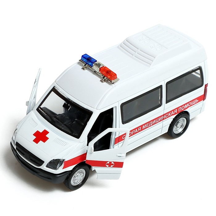 Машина металлическая «Скорая», 1:32, свет и звук, инерция, открываются двери Машина металлическая «Скорая», 1:32, свет и звук, инерция, открываются двери