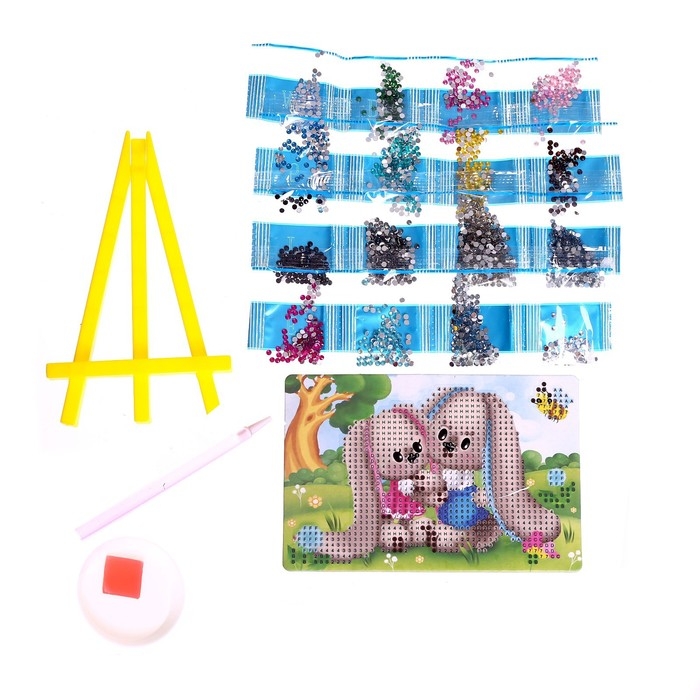 Алмазная мозаика с частичным заполнением на подставке для детей &laquo;Милый зайка&raquo;, 10 х 15 см