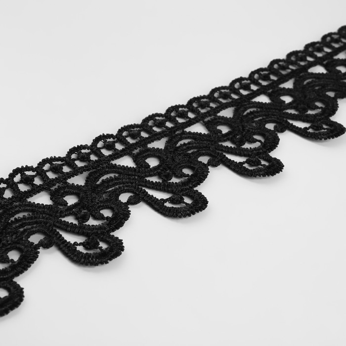 Кружево гипюровое, 45 мм &times; 9 &plusmn; 0,5 м, цвет чёрный