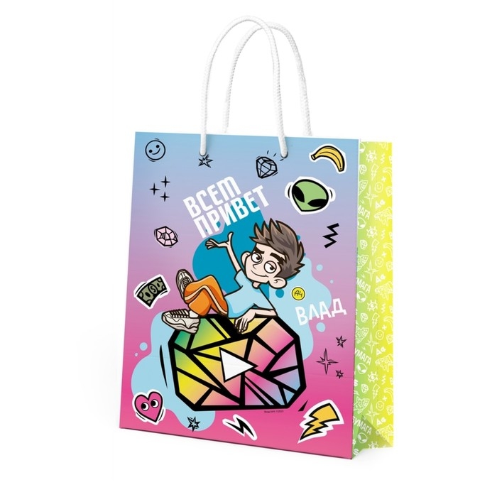 Пакет подарочный «Влад А4», большой, 250 × 350 × 100 мм, голубой с розовым Пакет подарочный «Влад А4», большой, 250 × 350 × 100 мм, голубой с розовым